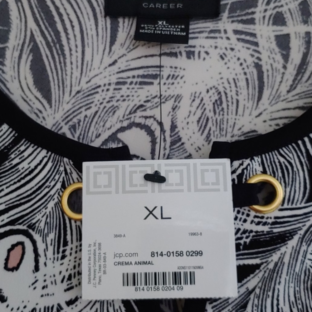 Liz Claiborne Long Sleeve Feather Print Blouse Top Black White NWT Size XL - Picture 6 of 7